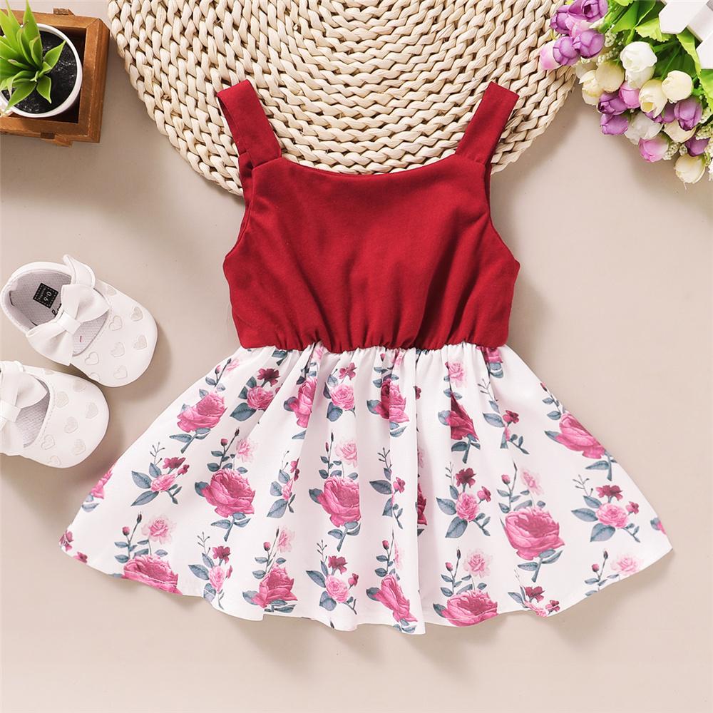 Baby Girls Flower Printed Suspender Dress Baby Clothes Wholesale Suppliers