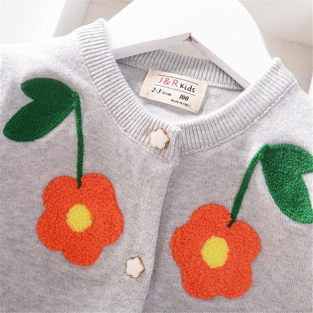 Girls Flower Solid Long Sleeve Cardigan Sweater Jacket