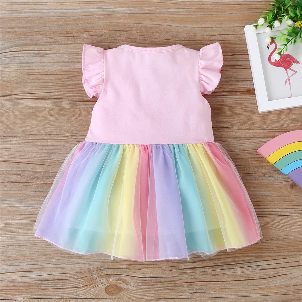 Girls Flutter-Sleeve Splicing Mesh Princess Dress wholesale children's boutique clothing suppliers usa