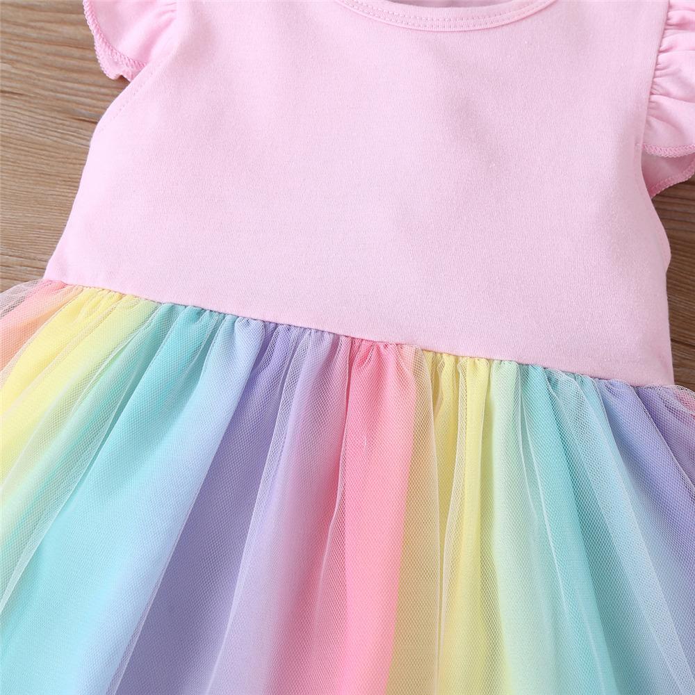 Girls Flutter-Sleeve Splicing Mesh Princess Dress wholesale children's boutique clothing suppliers usa