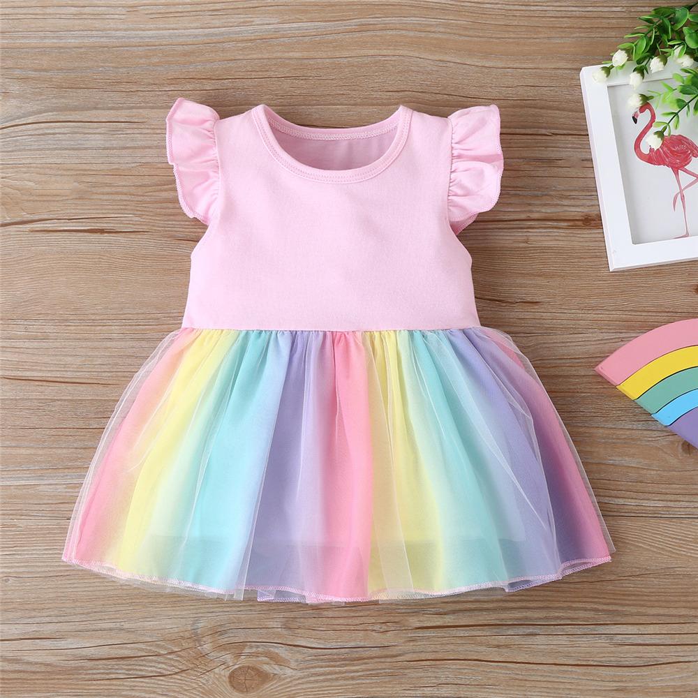 Girls Flutter-Sleeve Splicing Mesh Princess Dress wholesale children's boutique clothing suppliers usa