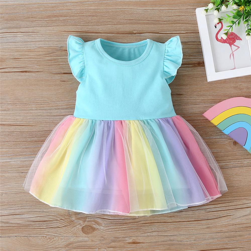 Girls Flutter-Sleeve Splicing Mesh Princess Dress wholesale children's boutique clothing suppliers usa