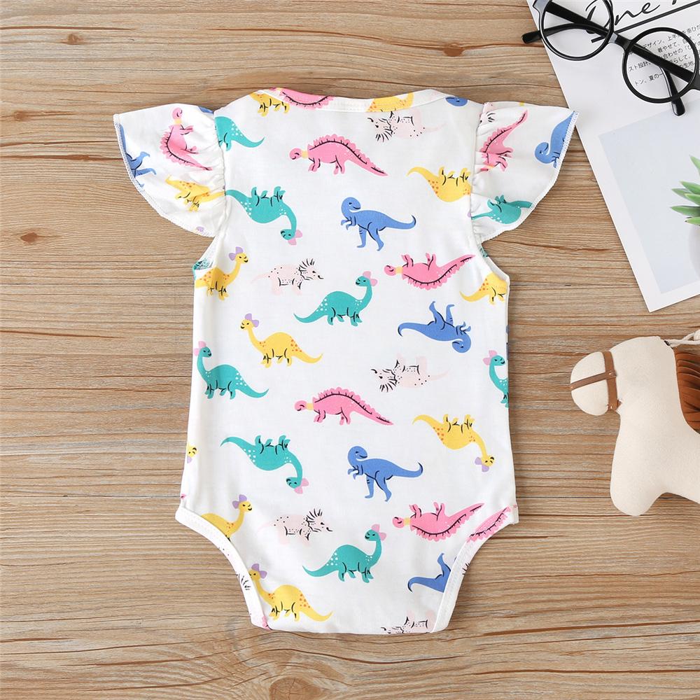 Baby Girls Flutter-sleeve Color Dinosaur Printed Romper cheap baby clothes wholesale