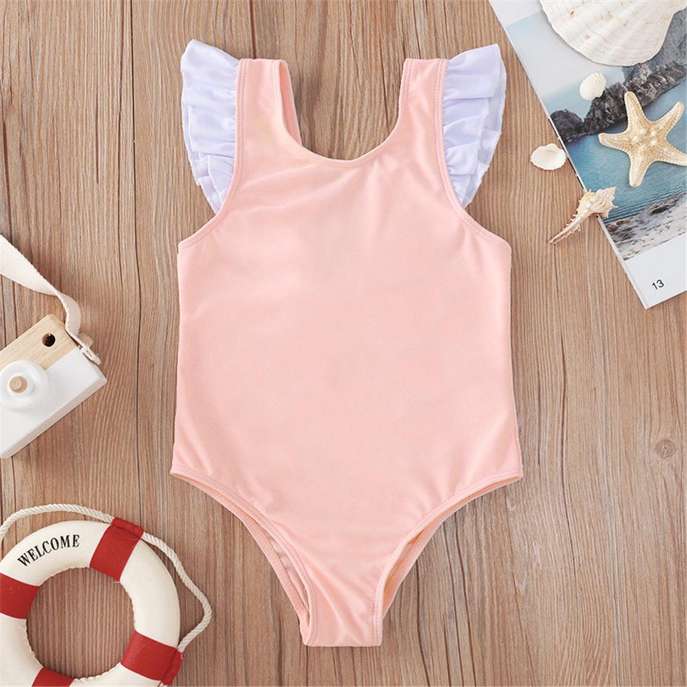 Girls Flutter Sleeve Color Contrast Swimwear Toddler One Piece Swimsuit