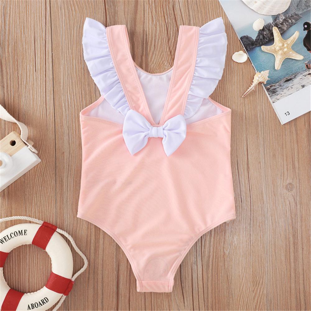 Girls Flutter Sleeve Color Contrast Swimwear Toddler One Piece Swimsuit