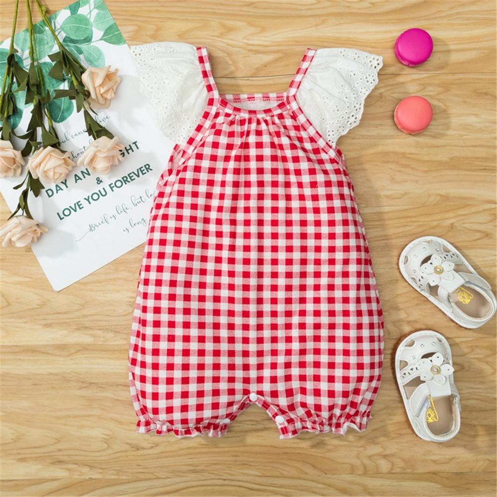 Baby Girls Flutter Sleeve Lace Plaid Romper cheap baby girl clothes boutique