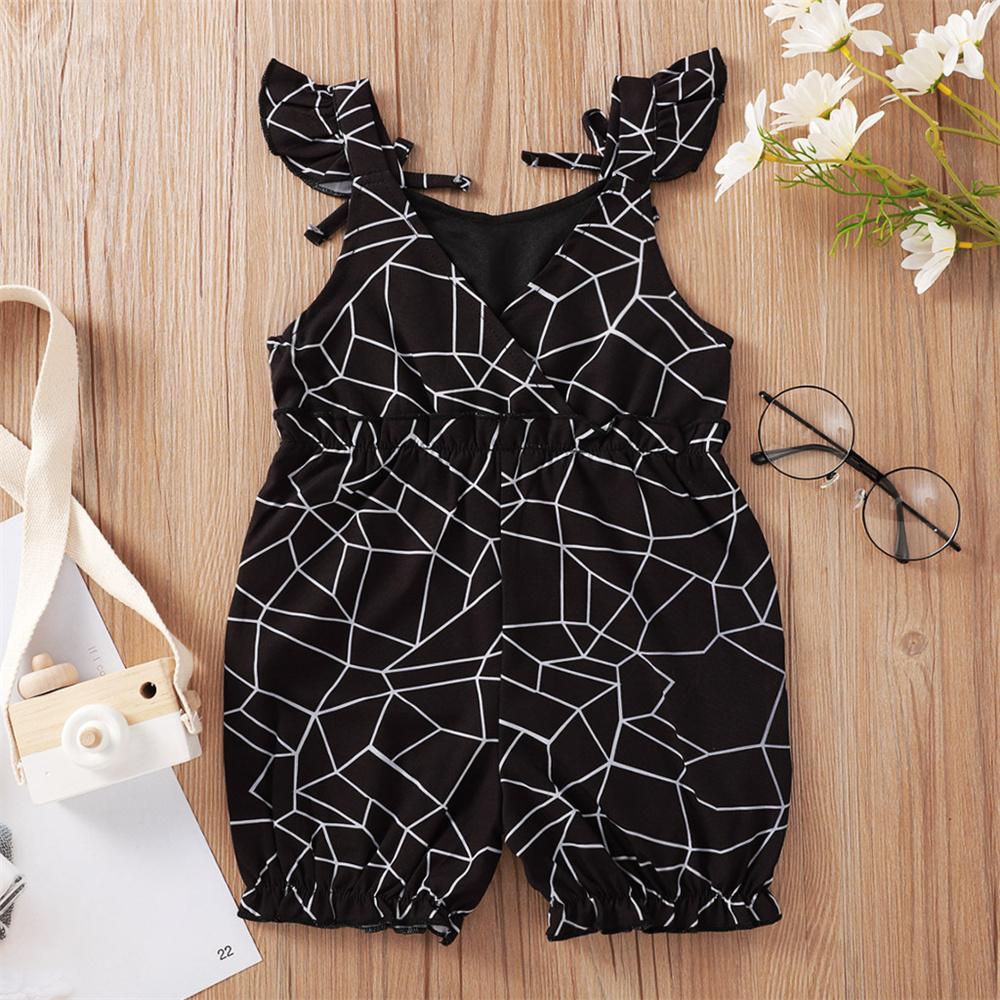 Baby Girls Fluttter-sleeve Floral Plaid Printed Romper Cheap Boutique Baby Clothing