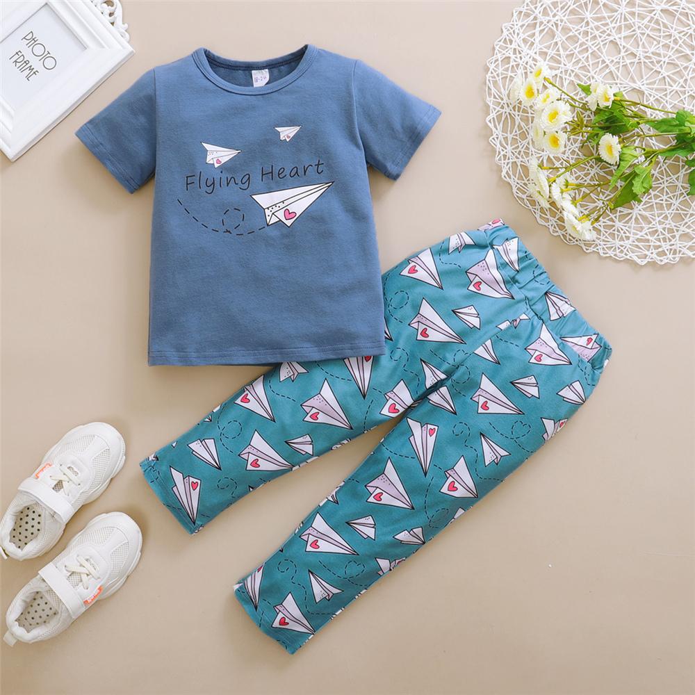 Unisex Flying Heart Envelope Printed Short Sleeve Top & Pants wholesale toddler clothing