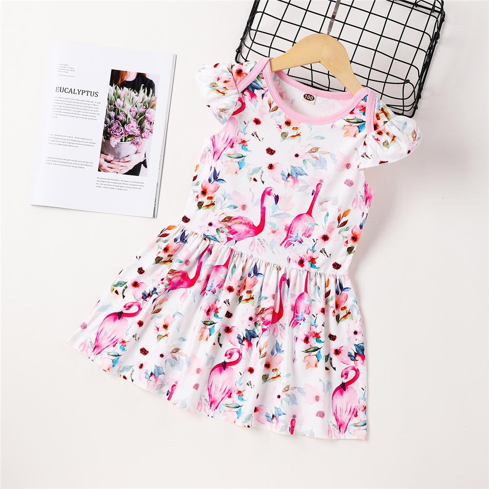 Girls Flying Sleeve Animal Floral Printed Dress kids clothes wholesale