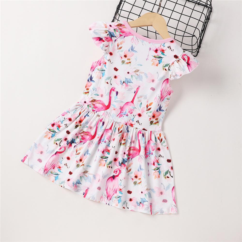 Girls Flying Sleeve Animal Floral Printed Dress kids clothes wholesale