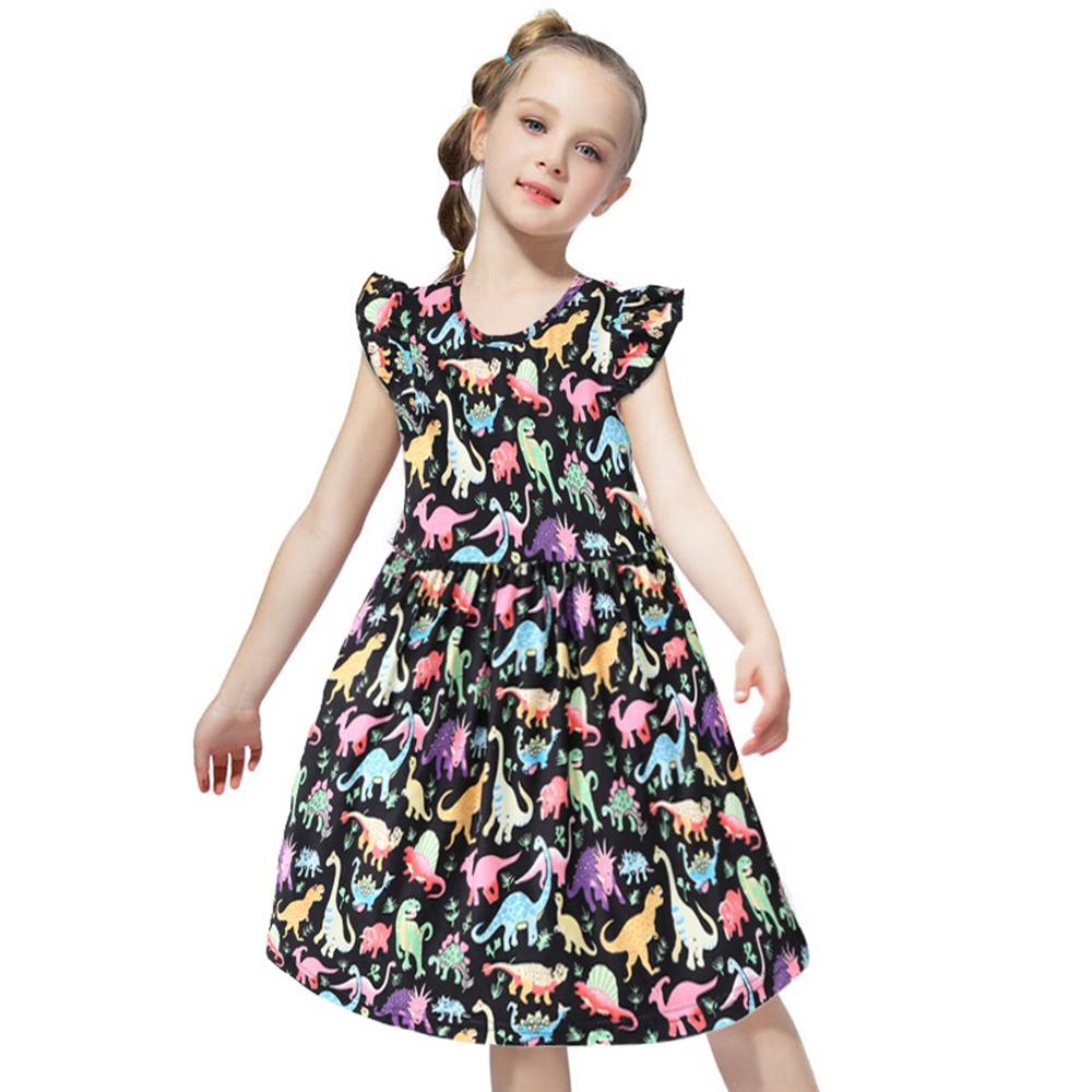 Girls Flying Sleeve Dinosaur Princess Dress Girls Clothing Wholesale