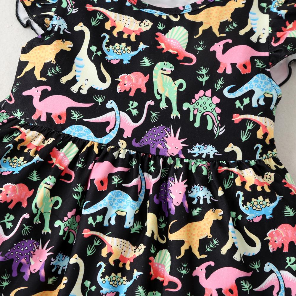 Girls Flying Sleeve Dinosaur Princess Dress Girls Clothing Wholesale