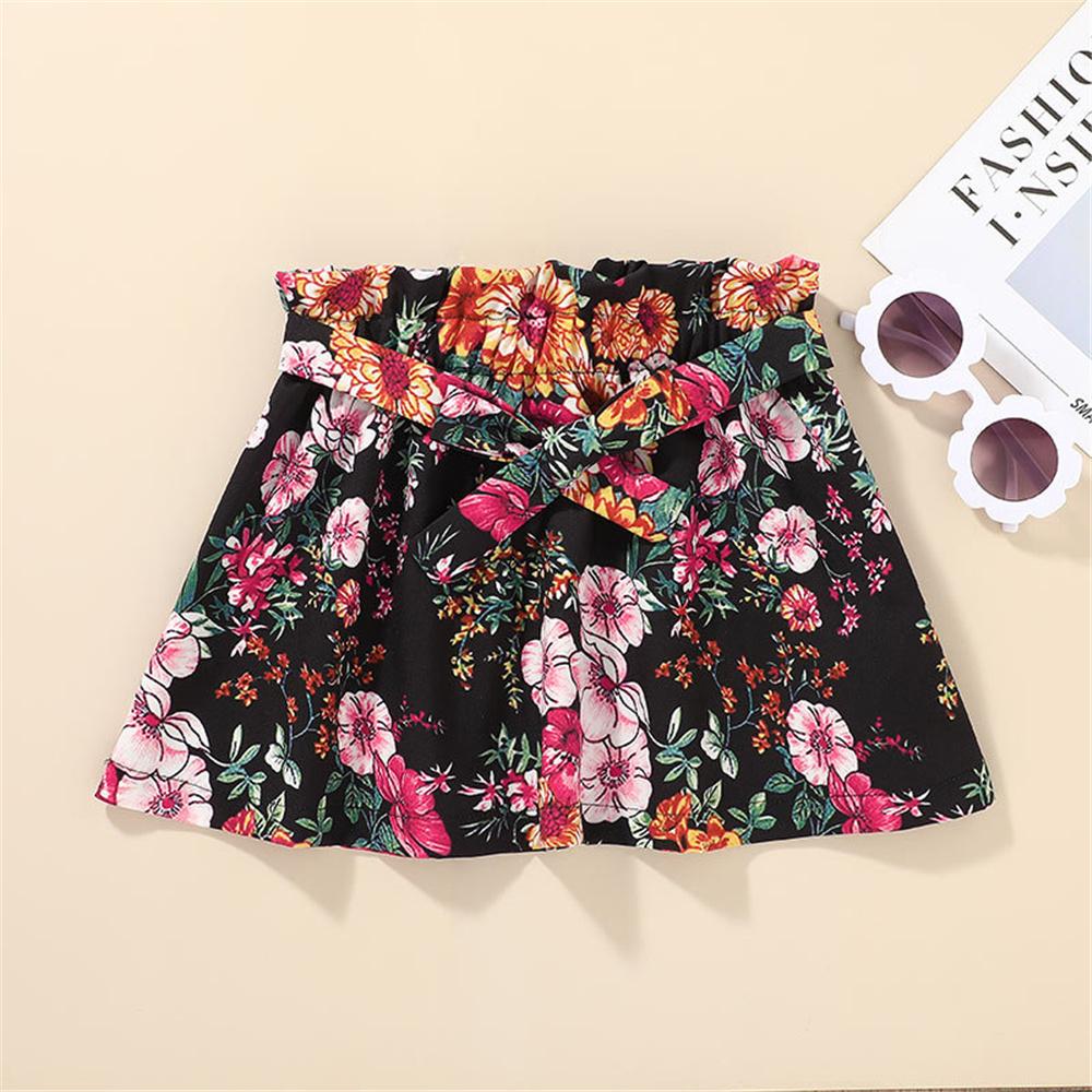 Girls Flying Sleeve Floral Printed Top & Skirt childrens wholesale clothing