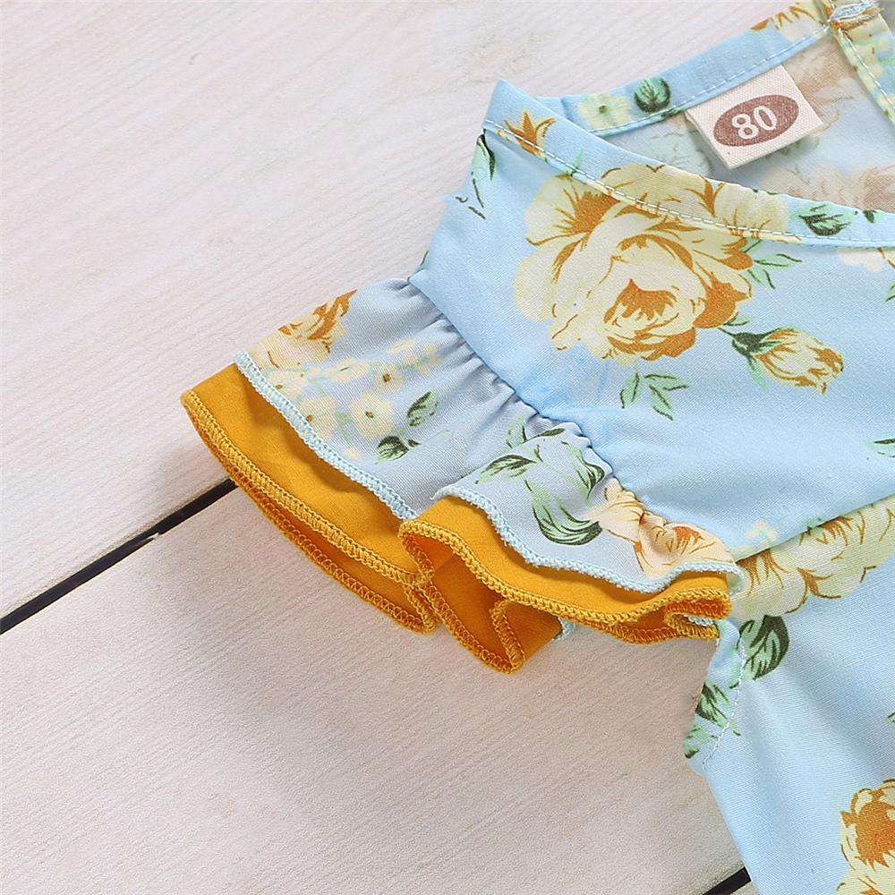 Girls Flying Sleeve Floral Printed Top & Shorts trendy kids wholesale clothing