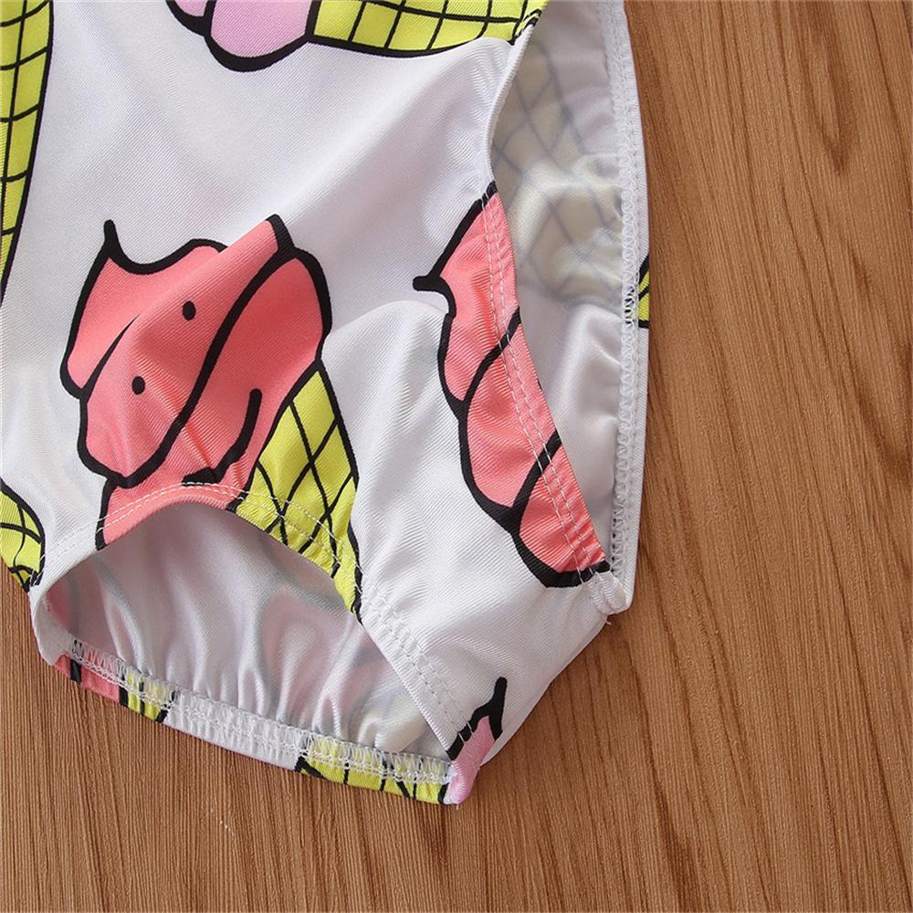 Girls Flying Sleeve Ice Cream Printed Beachwear Toddler One Piece Swimsuit