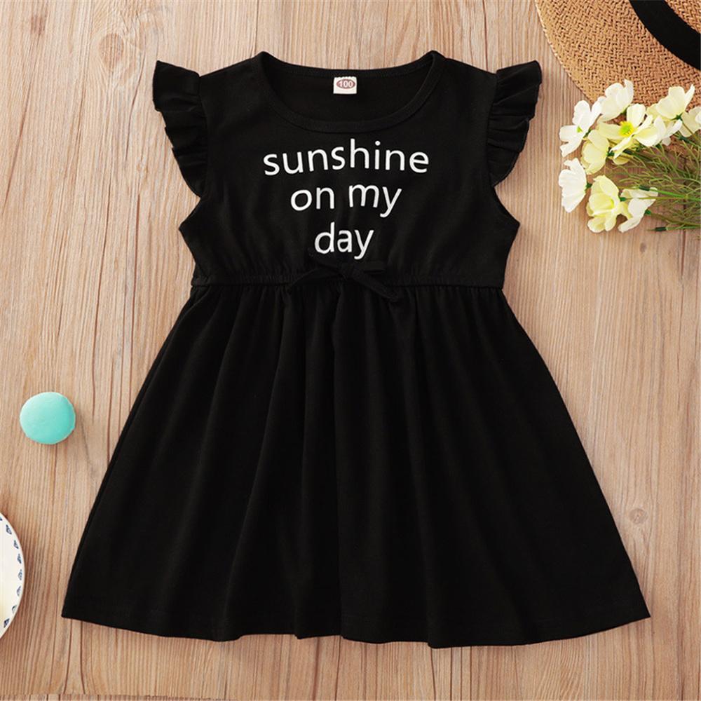 Girls Flying Sleeve Letter Printed Casual Dress trendy kids wholesale clothing