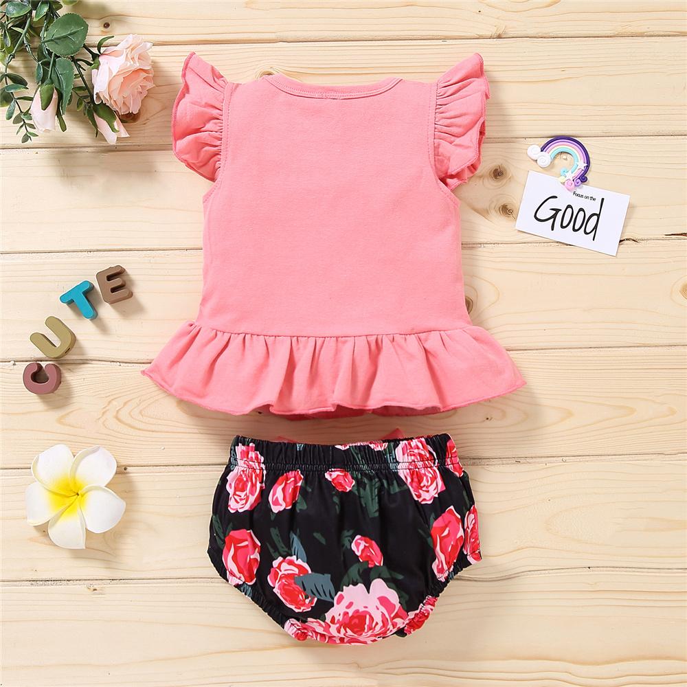 Baby Girls Flying Sleeve Letter Printed Little Sister Top & Floral Shorts cheap baby clothes wholesale