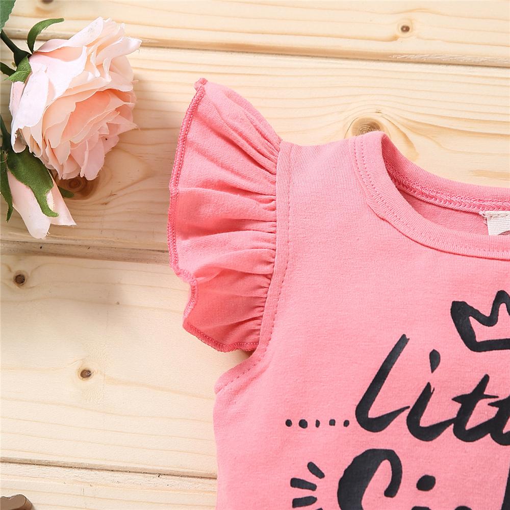 Baby Girls Flying Sleeve Letter Printed Little Sister Top & Floral Shorts cheap baby clothes wholesale