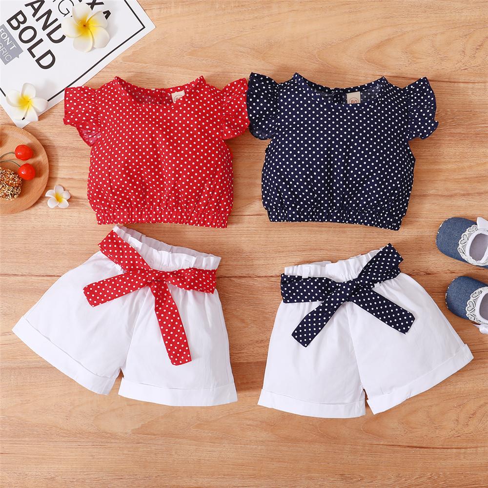 Girls Flying Sleeve Polka Dot Top & Shorts wholesale childrens clothing