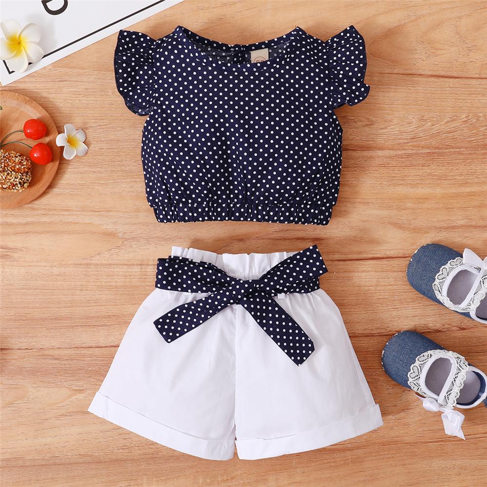 Girls Flying Sleeve Polka Dot Top & Shorts wholesale childrens clothing