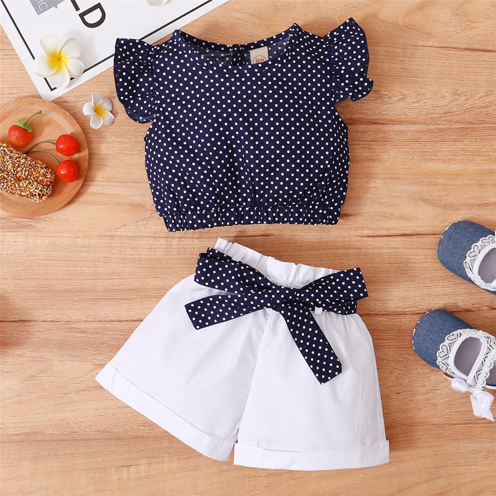 Girls Flying Sleeve Polka Dot Top & Shorts wholesale childrens clothing