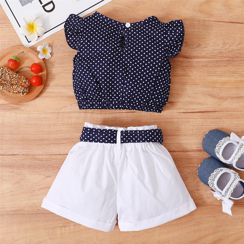 Girls Flying Sleeve Polka Dot Top & Shorts wholesale childrens clothing