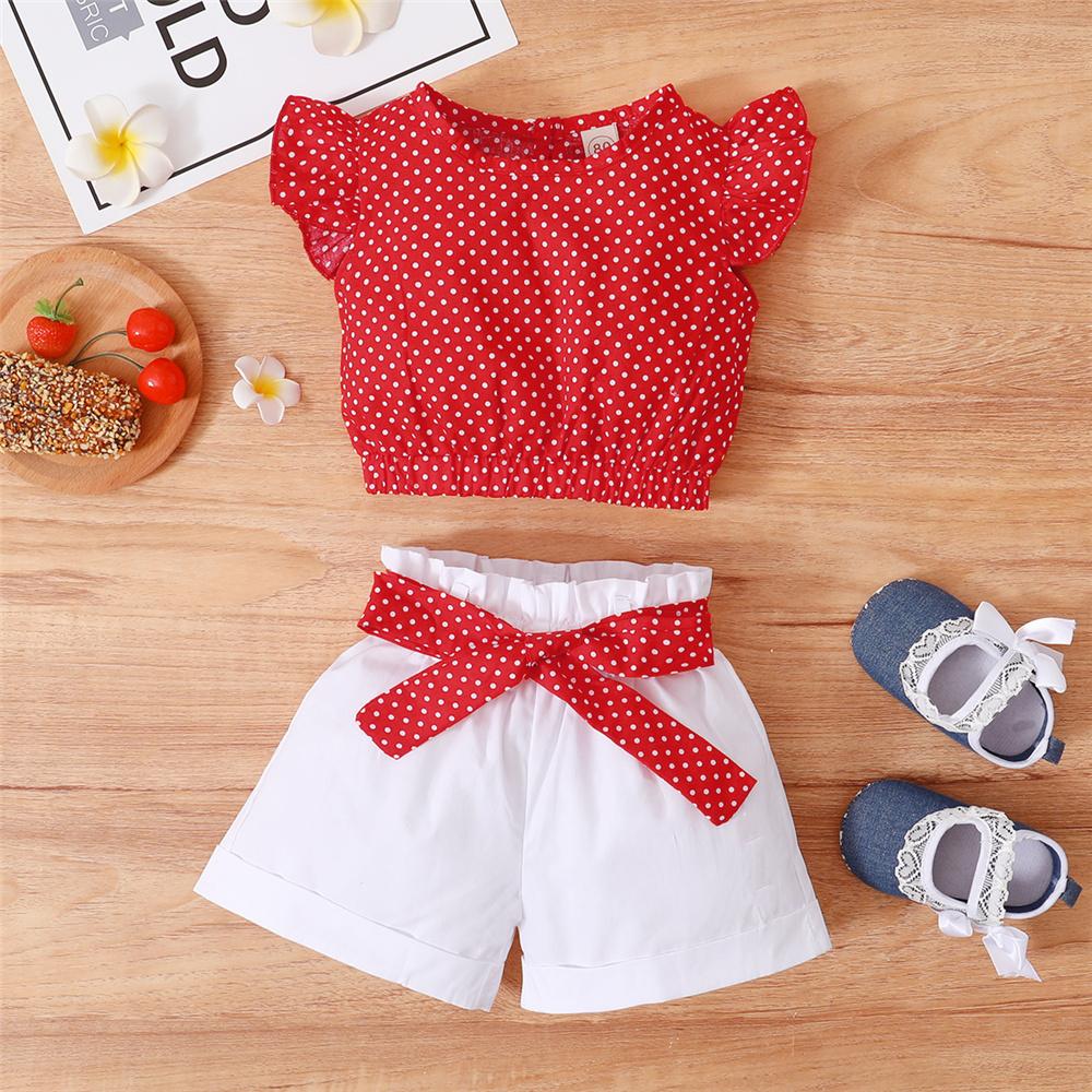 Girls Flying Sleeve Polka Dot Top & Shorts wholesale childrens clothing