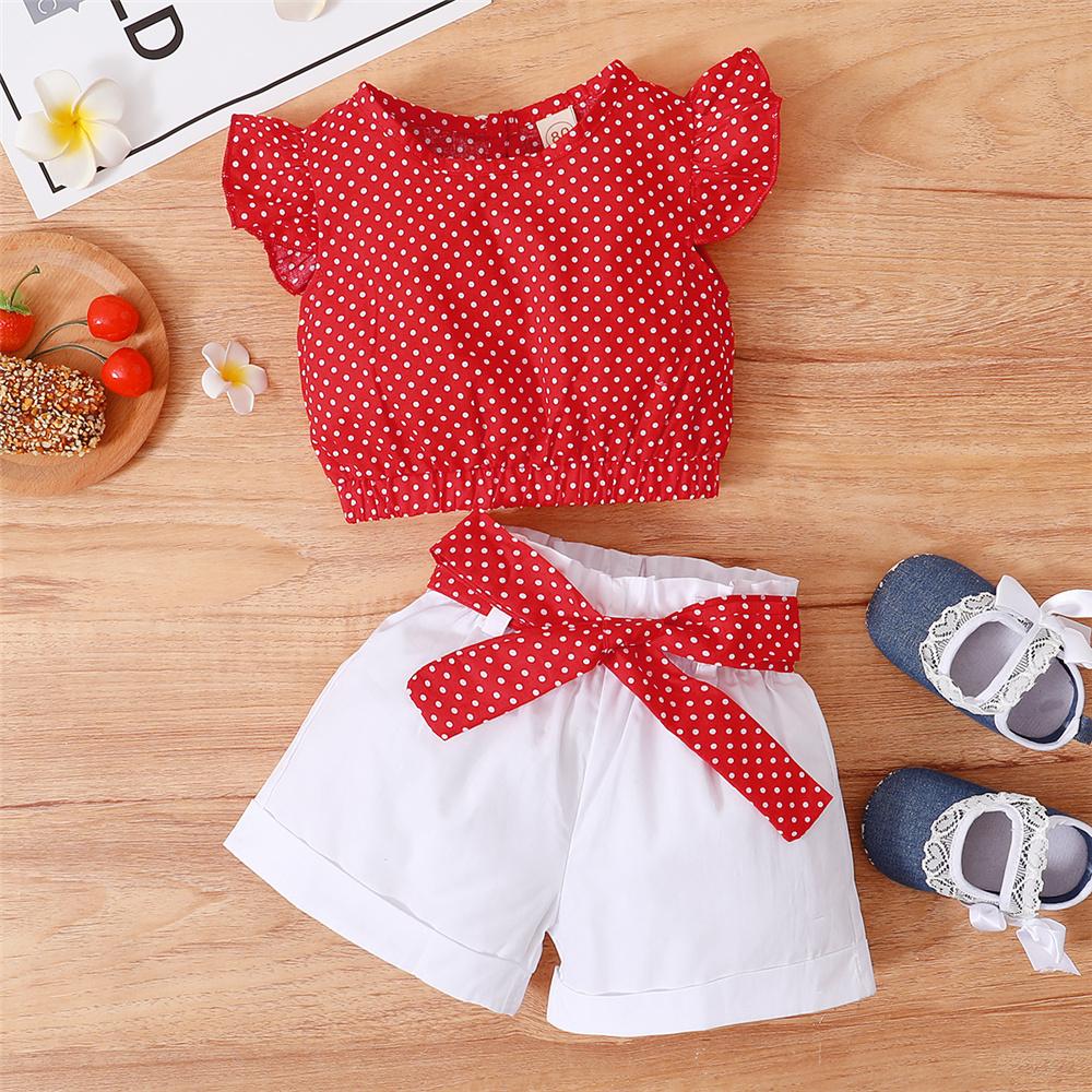 Girls Flying Sleeve Polka Dot Top & Shorts wholesale childrens clothing