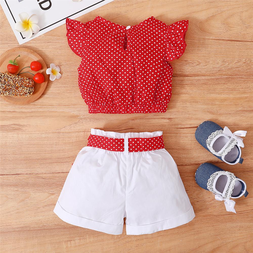 Girls Flying Sleeve Polka Dot Top & Shorts wholesale childrens clothing