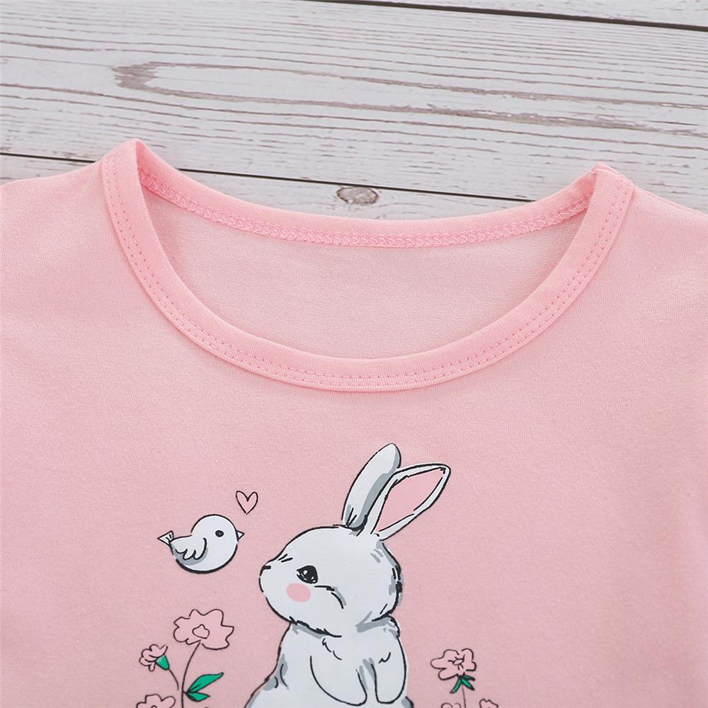 Girls Flying Sleeve Rabbit Printed Mesh Dresses wholesale childrens clothing online