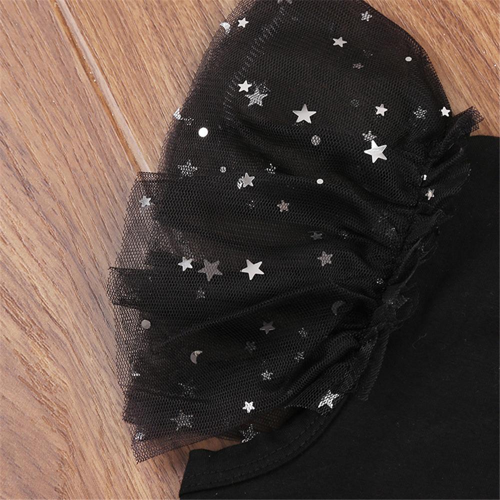 Girls Flying Sleeve Star Printed Mesh Dresses wholesale kids clothing