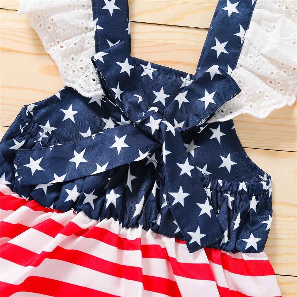 Girls Flying Sleeve Striped Star Dress & Headband children wholesale clothing