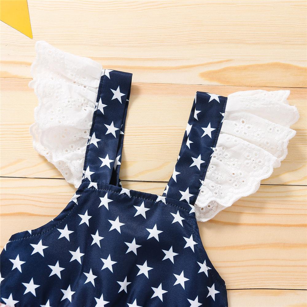 Girls Flying Sleeve Striped Star Dress & Headband children wholesale clothing