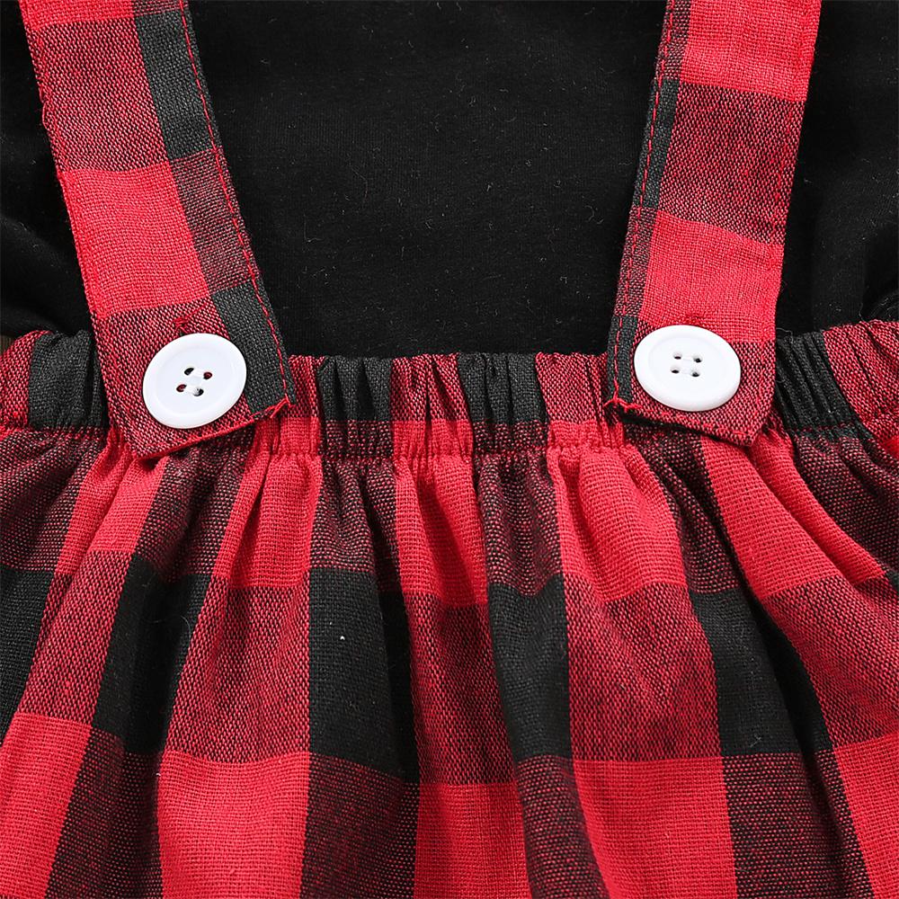 Girls Flying Sleeve Top & Plaid Suspender Skirt trendy kids wholesale clothing