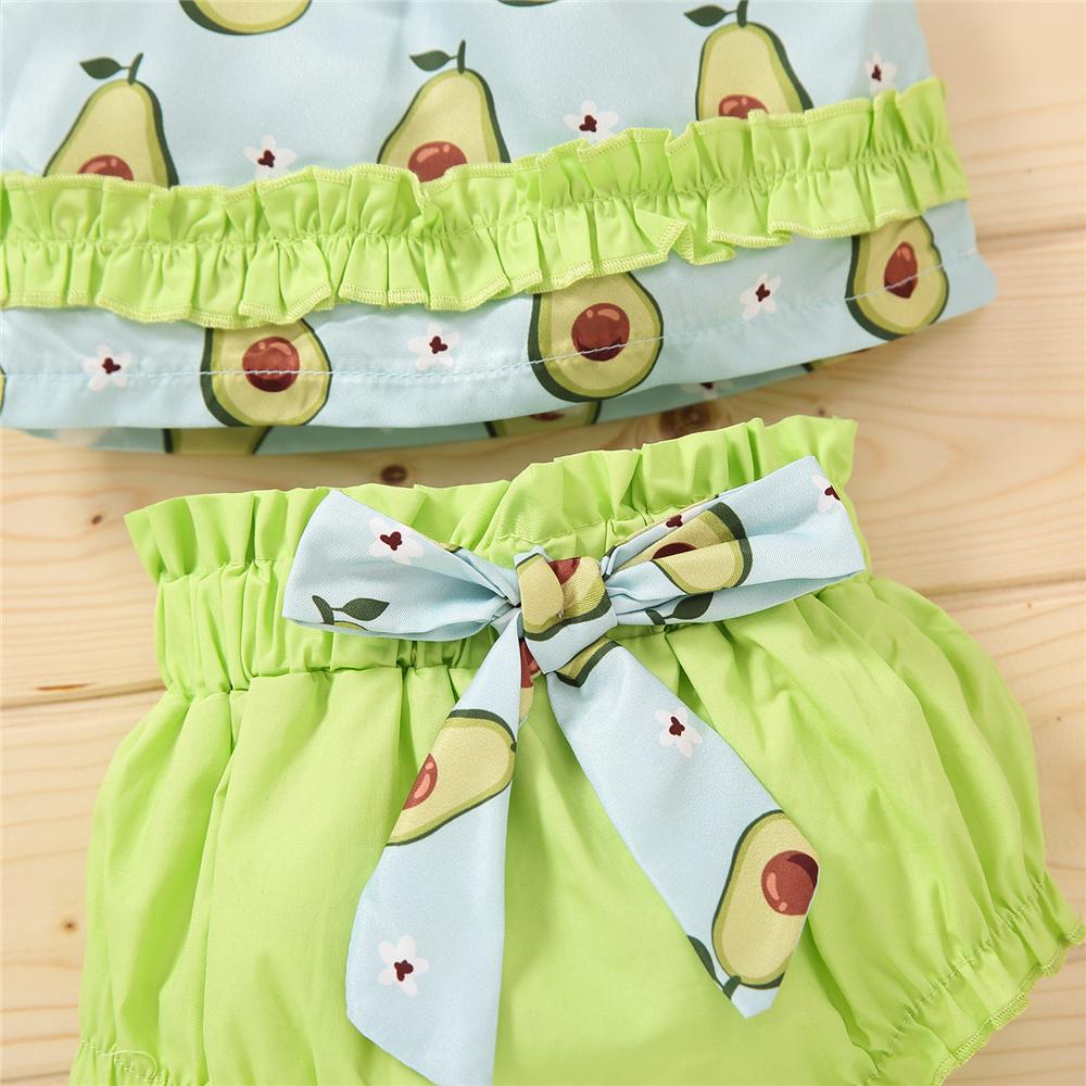 Girls Fruit Avocado Printed Short Sleeve Top & Shorts kids clothing vendors