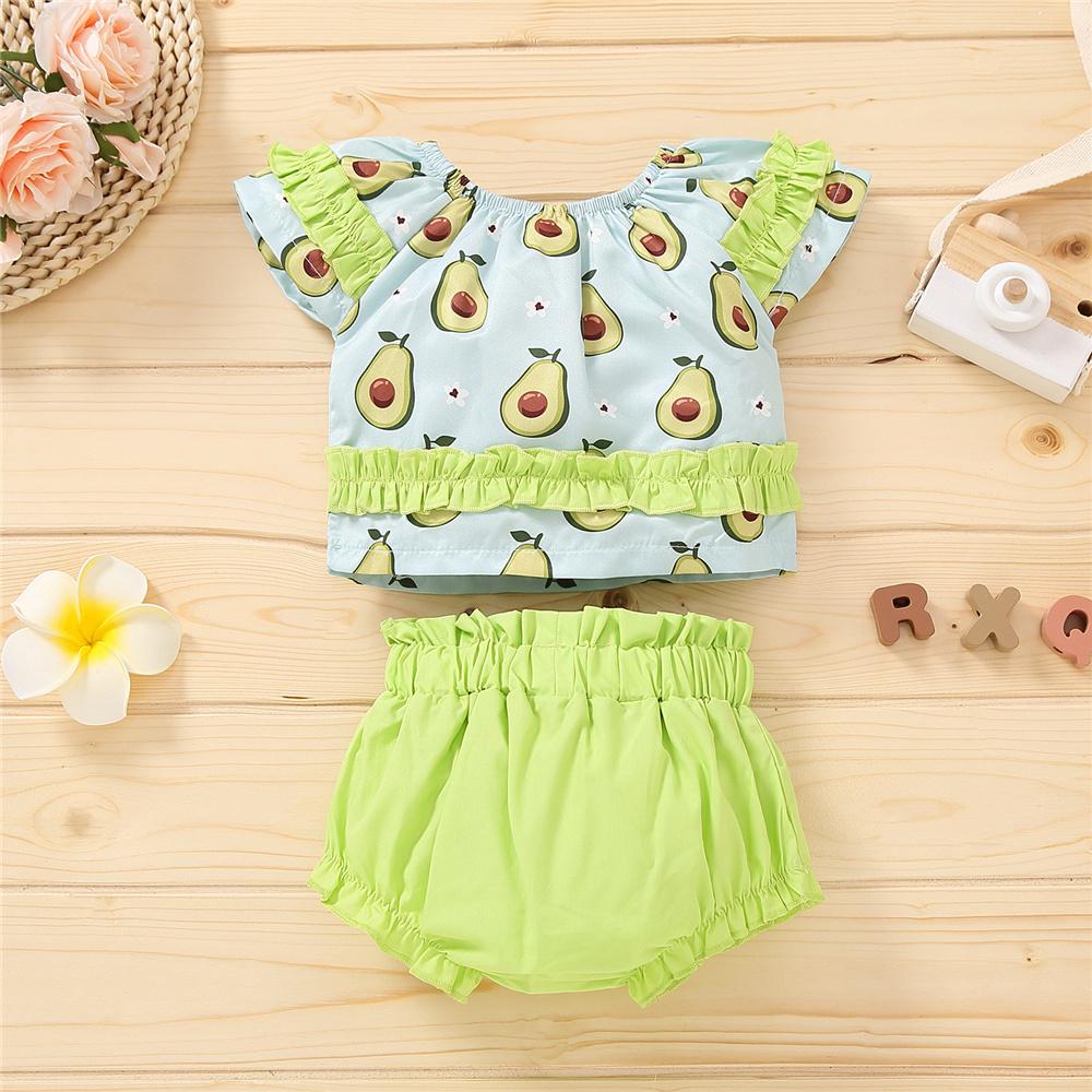 Girls Fruit Avocado Printed Short Sleeve Top & Shorts kids clothing vendors