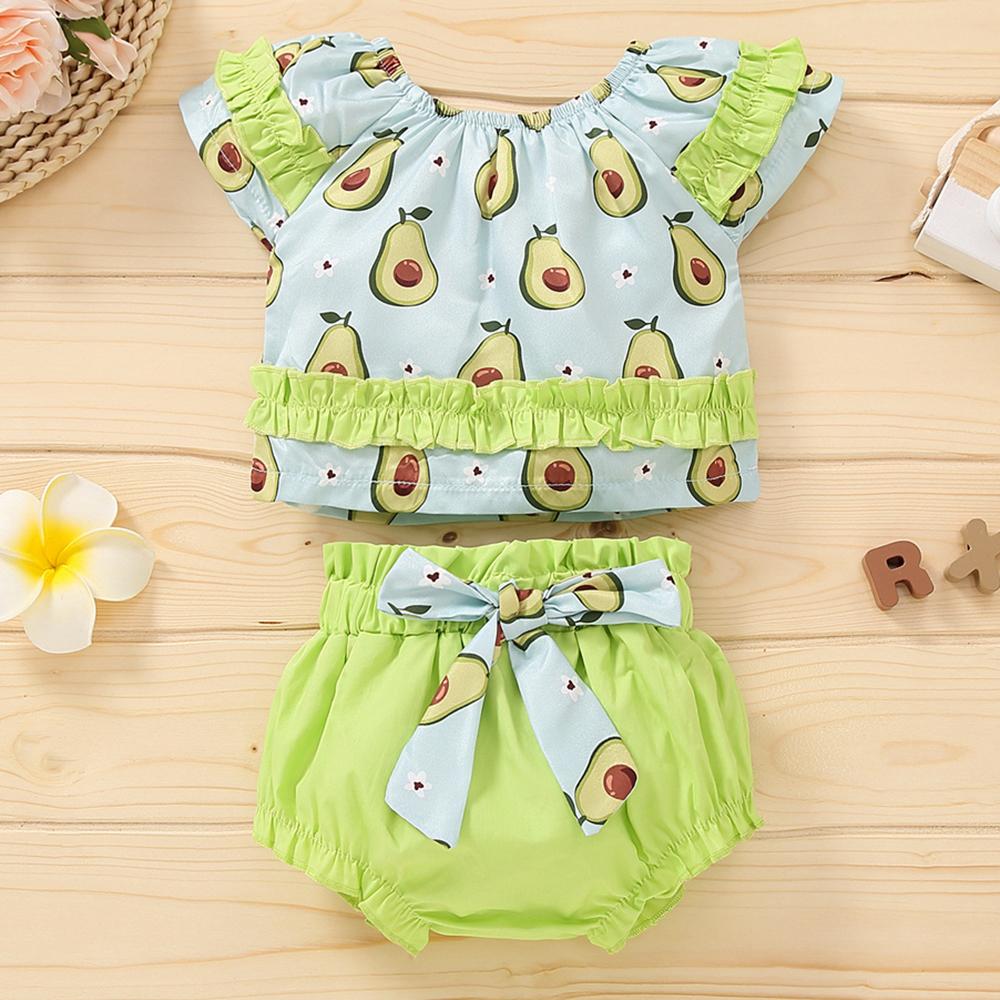 Girls Fruit Avocado Printed Short Sleeve Top & Shorts kids clothing vendors