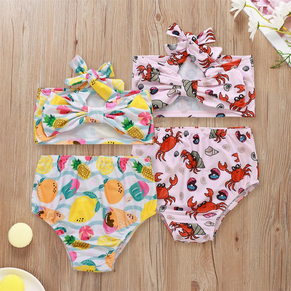 Girls Fruit Crab Printed 2 Pieces Swimming Suit 2 Piece Swimsuit With Shorts