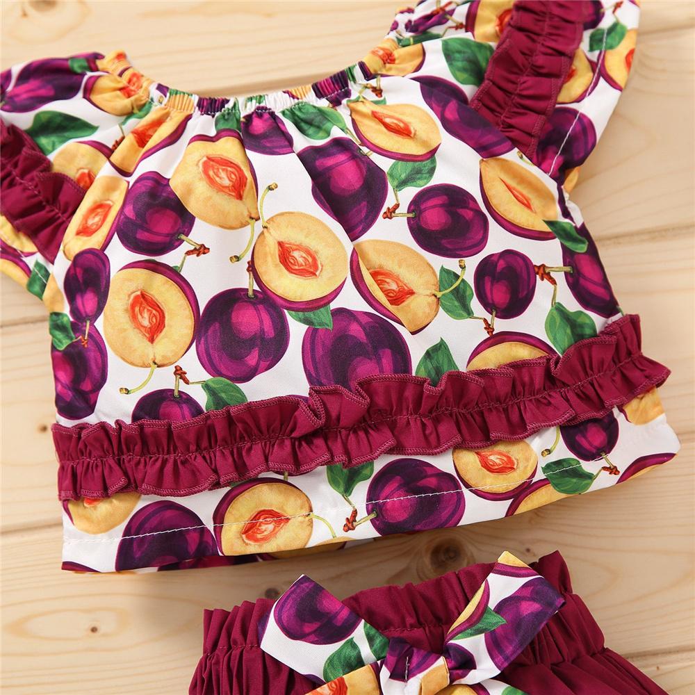 Girls Fruit Printed Short Sleeve Ruffled Top & Shorts wholesale kids clothing suppliers