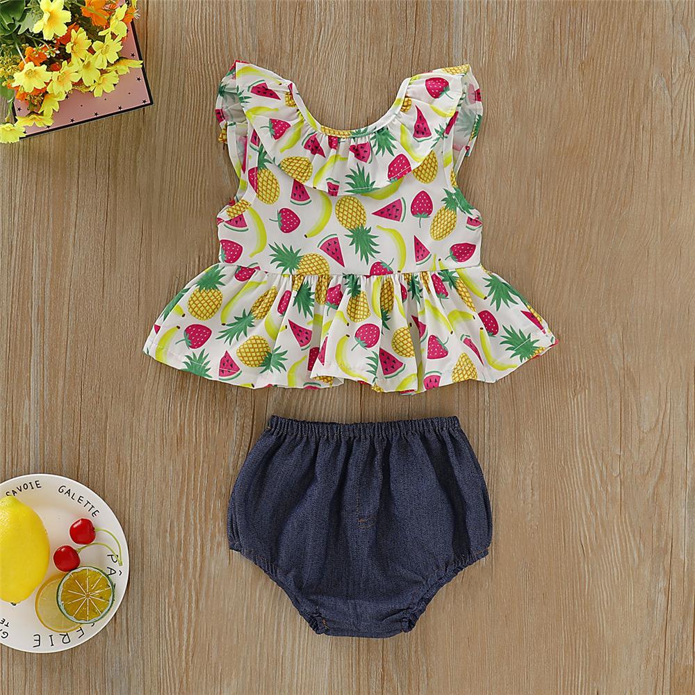 Baby Girls Fruit Printed Sleeveless Top & Shorts Wholesale Baby Clothes