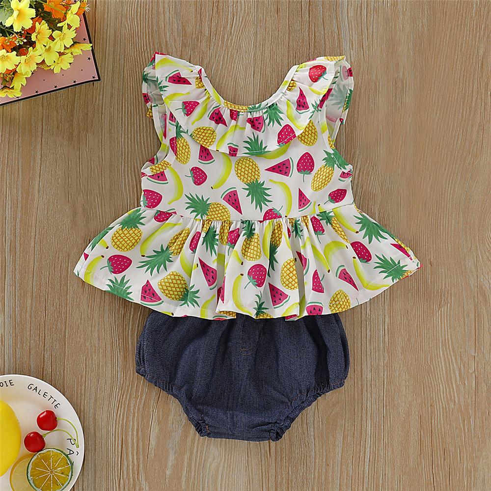 Baby Girls Fruit Printed Sleeveless Top & Shorts Wholesale Baby Clothes