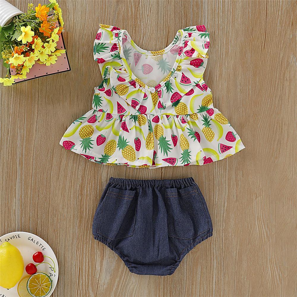 Baby Girls Fruit Printed Sleeveless Top & Shorts Wholesale Baby Clothes