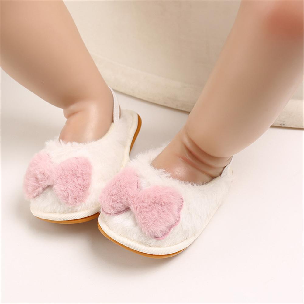 Baby Girls Fur Closed Toe Bow Decor Slip On Sandals Wholesale Baby Shoes