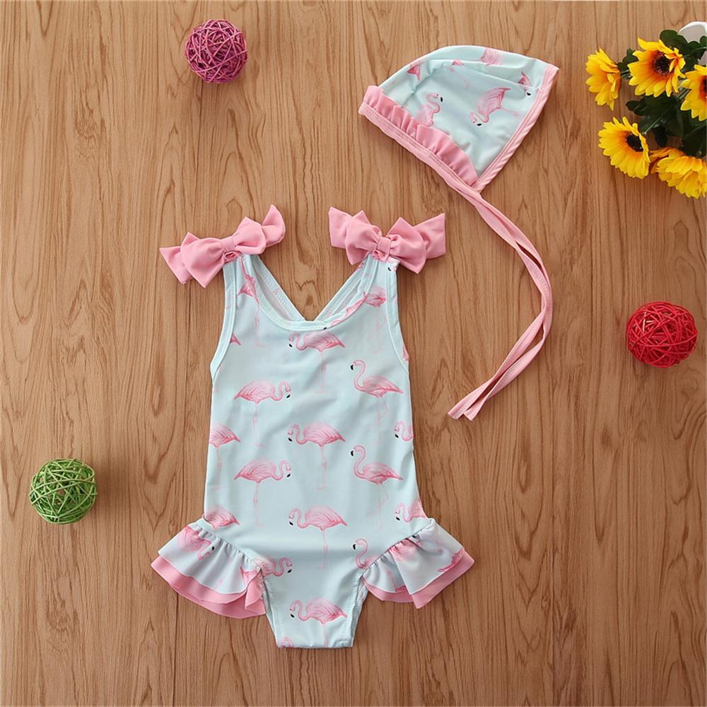 Girls Animal Printed Sling Swimwear & Hat Toddler 2 Piece Swimsuit