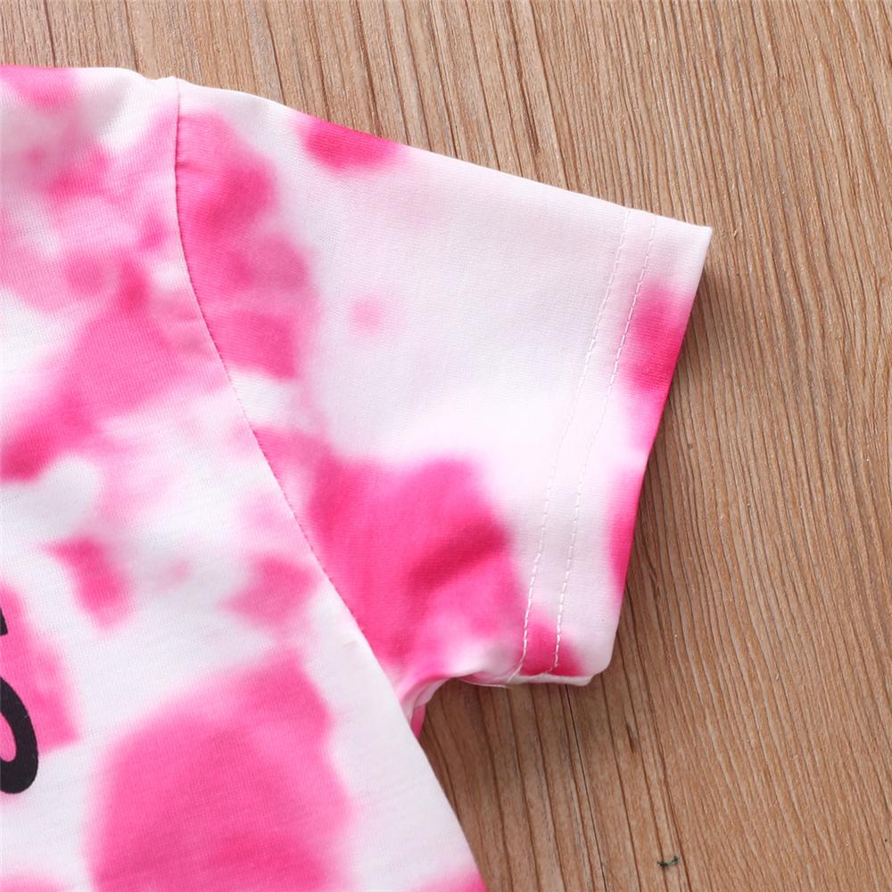 Girls Letter Printed Tie Dye T-shirt & Denim Ripped Shorts t zrendy kids wholesale clothing