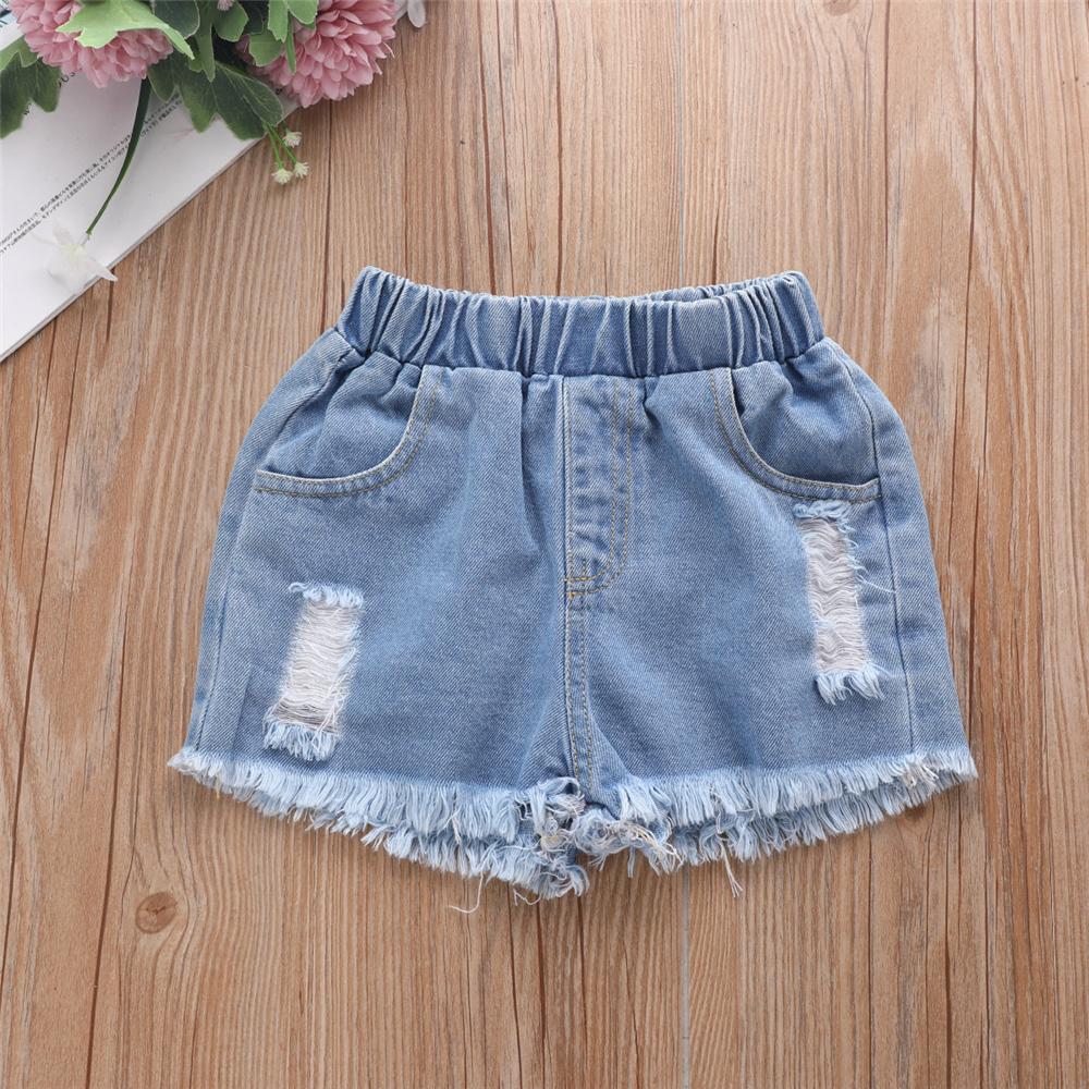 Girls Letter Printed Tie Dye T-shirt & Denim Ripped Shorts t zrendy kids wholesale clothing