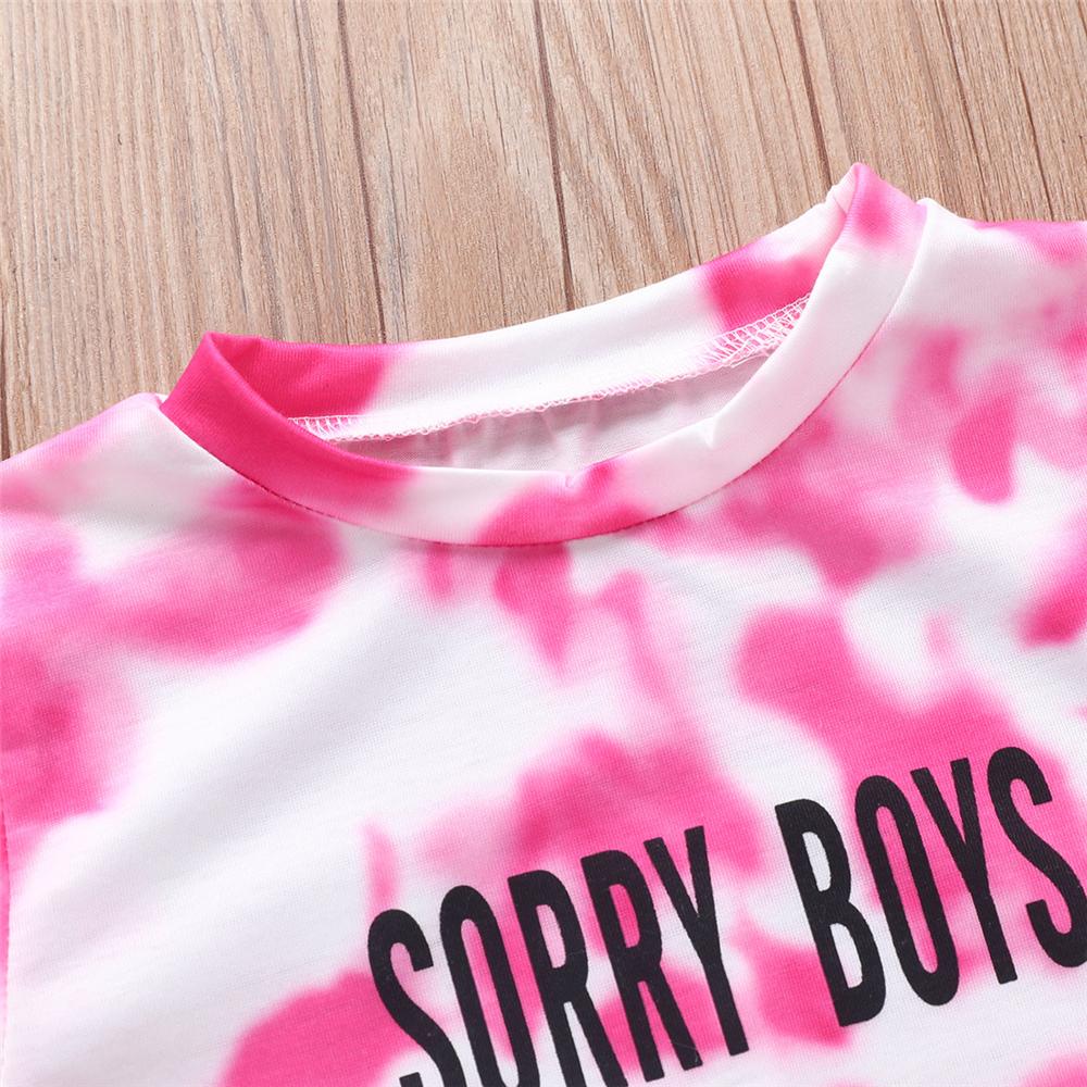 Girls Letter Printed Tie Dye T-shirt & Denim Ripped Shorts t zrendy kids wholesale clothing