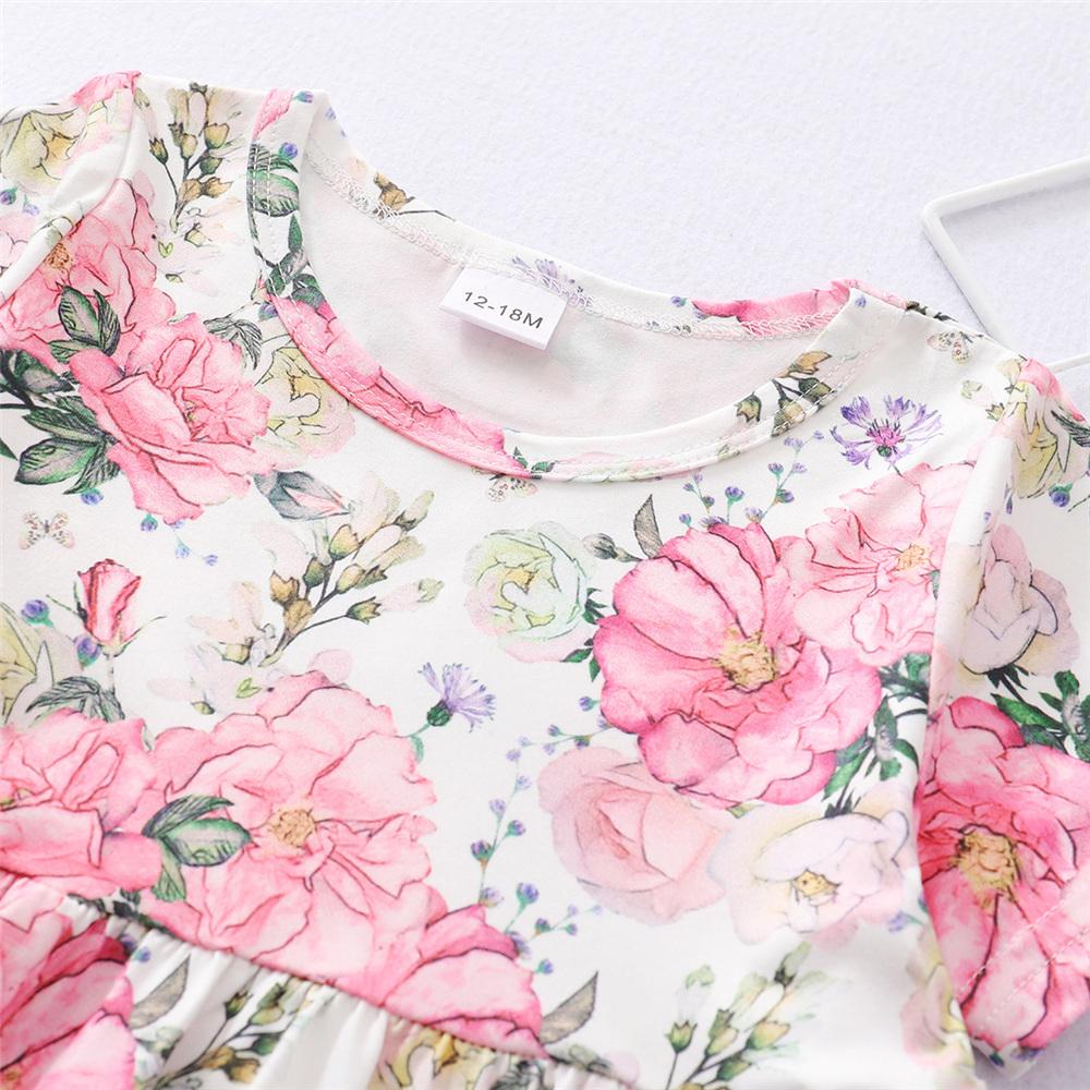 Girls Short Sleeve Floral Printed Fashion Top & Ripped Jeans trendy kids wholesale clothing