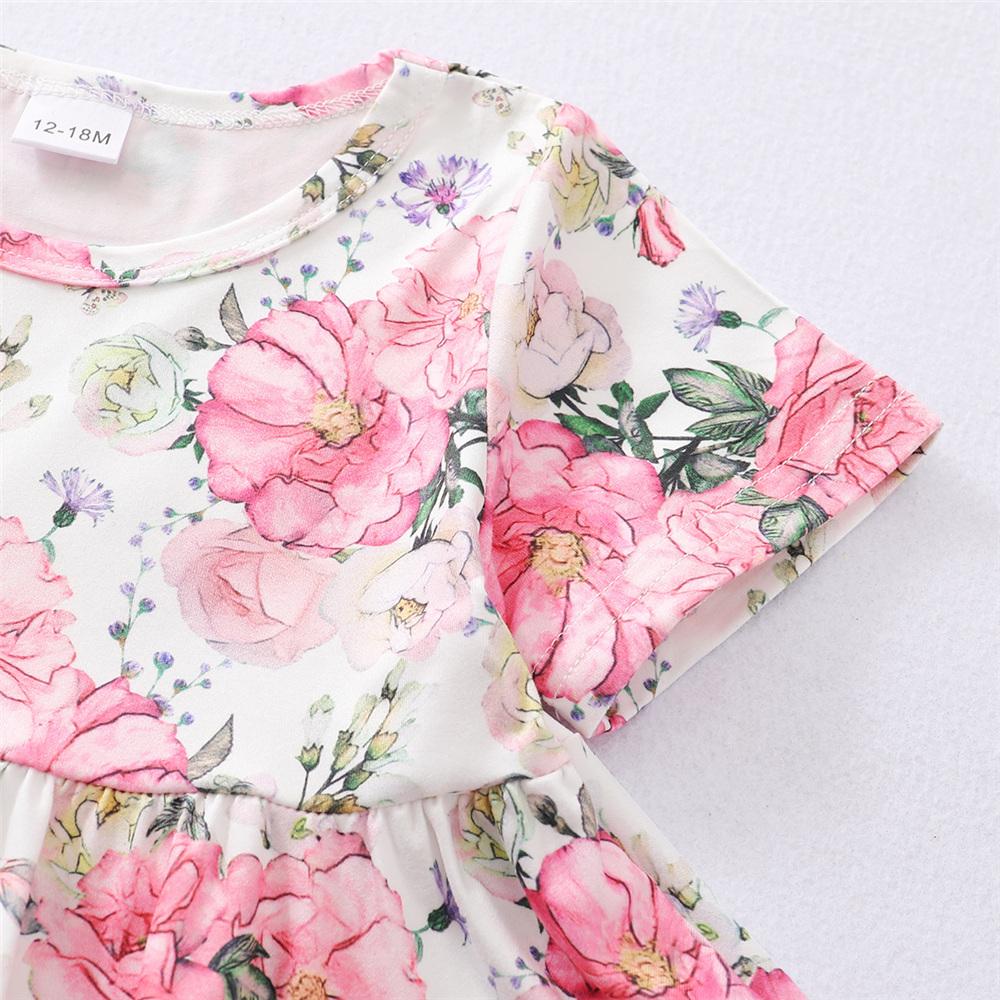 Girls Short Sleeve Floral Printed Fashion Top & Ripped Jeans trendy kids wholesale clothing