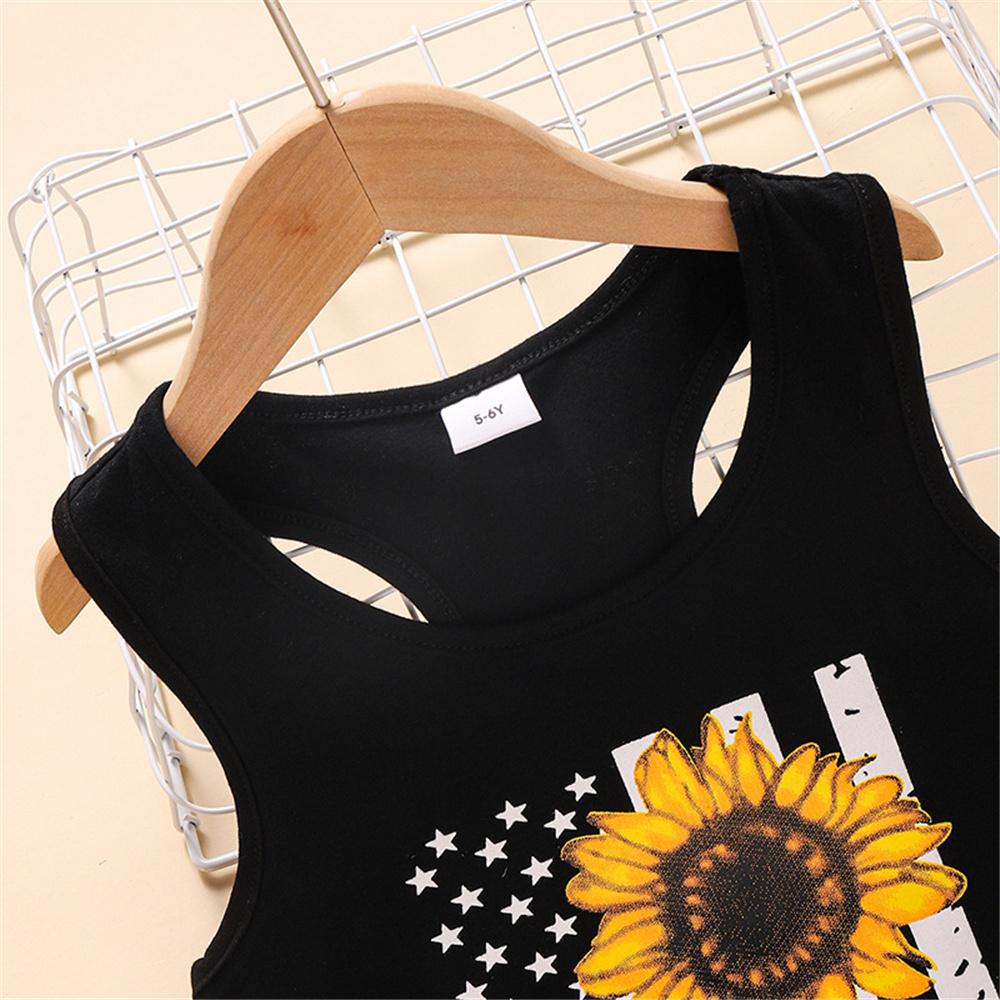 Girls Sleeveless Sunflower Printed Top & Denim Shorts kids clothing wholesale